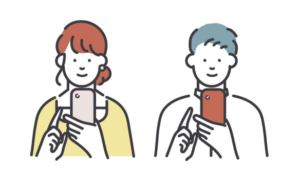 スマートフォンで見積もり依頼をしている男女のイラスト